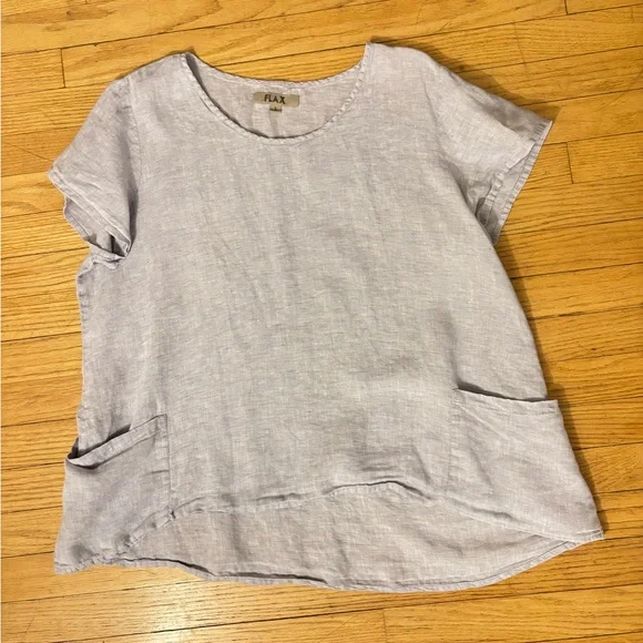 Flax Lavender Linen Tunic top size L with pockets - Picture 1 of 4